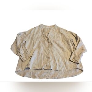 MNG Linen Hidden Button Up Blouse Cream Size 2 EUC Pleated Sleeves